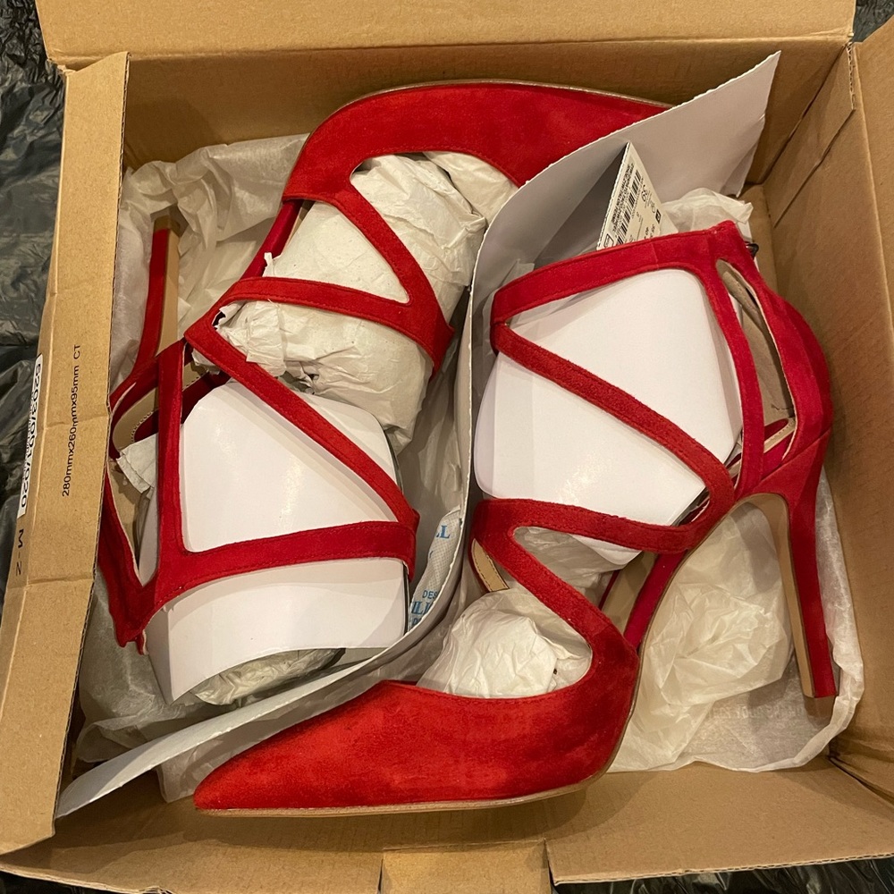 Zara red strappy pointy high heels NWB